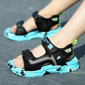 Resim Yürüyen Erkek Çocuk Sandaletleri, Yaz Öğrencileri için Gençlerin Plaj Ayakkabıları, Rahat Yumuşak Tabanlı Kaymaz Orta-Büyük Beden Açık Burunlu Spor Ayakkabılar 