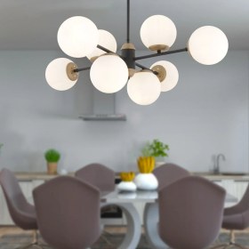 Resim Mediterian 8'li Beyaz Camlı Modern Oturma Odası Salon Avizesi, Metal Malzeme, 95x73 cm 