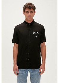Resim Bad Bear Smile Shirt 23.01.30.004s Siyah Kısa Kollu Baskılı Erkek Gömlek Siyah 