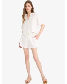 Resim Defacto Normal Esnek Belli Cepli Keten Karışımlı Beyaz Şort F3181ax25smwt32 Beyaz 