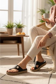 Resim Akınal Bella Kadın İnci ve Taş Detaylı Parmak Arası Comfort Taban Günlük Terlik 