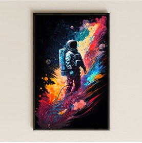 Resim Renk Patlaması Temalı Astronot Pleksi Tablo - Kozmik Fırça Darbesi 
