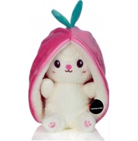 Resim Sevimli Çilek Tavşan Peluş Oyuncak 35 Cm Büyük Boy Hediyelik Uyku Arkadaşı PEMBE 