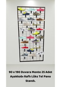 Resim 90x190 Duvara Monte 25 Adet Ayakkabı Raflı Lüks Tel Pano Standı Siyah 