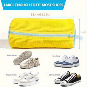 Resim Yeniden Kullanılabilir Polar Astarlı ve Ses Azaltıcı Şönil Kumaşlı Ayakkabı Çantası - Dayanıklı Nylon Fermuarlı, Evrensel Uyumlu Spor Ayakkabılar, Günlük Ayakkabılar İçin Yıkanabilir Sarı Çamaşır Koruyucu Çanta 