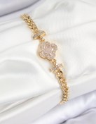 Resim BURCU MODA Pirinç Zirkon Taşlı Yonca Model Gold Renk Kadın Bileklik 