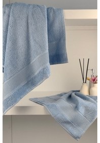 Resim %100 Pamuk Banyo Havlu Seti-long Twist İplik-yüksek Su Emici Ve Yumuşak Mavı Şeftali 