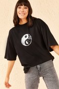 Resim blackjack giyim Kadın Siyah Find Balance Oversize Tshirt 