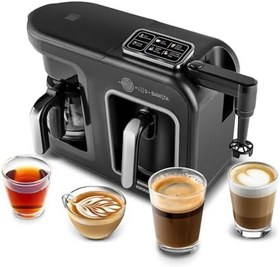 Resim Karaca Hatır Plus Barista 6 in 1 Latte Cappuccino ve Közde Türk Kahve Makinesi Black Silver 