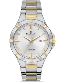 Resim Nacar SAFİR CAM KLASİK GÜMÜŞ - ALTIN ERKEK KOL SAATİ NC36-291032-CSM 