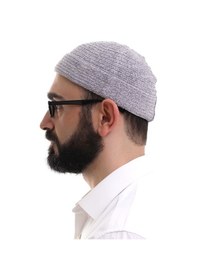 Resim Gri Katlamalı Sade Desen Kışlık Kadife Takke Şapka 