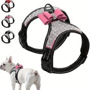 Resim Glitter Rhinestone Köpek Göğüs Koşumu, Kaçış Geçirmez Yansıtıcı Köpek Göğüs Koşumu Yaylı Göğüs Koşumu Küçük Orta ve Büyük Köpekler için 