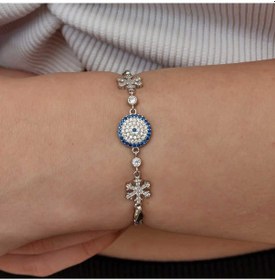 Resim Gümüş Nazarlı Kar Tanesi Kadın Bileklik 