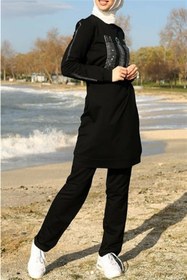 Resim CNG MODA Kadın Taşlı Siyah Tesettür Eşofman Takımı 