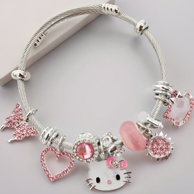 Resim Merhaba Kitty Bileklik Pembe ve Kırmızı - Şirin Kawaii Şanslı Takılar, Kedi Yüzü, Kelebek, Kalp ve Güneş Şansları Gençler İçin 