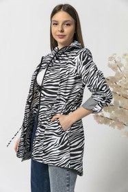 Resim diaves Kadın Cepli Hakim Yaka Zebra Desenli Midi Boy Yağmurluk 