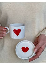 Resim Meggdecor İçi Dışı Kalpli Duble Boy Fincan 