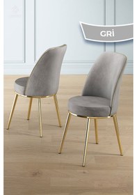 Resim Canisa Lai Serisi 90x168 Lak Panel Antrasit İroni Masa Ve 4 Gri Sandalye Gold Kaplama Ayak Antrasit İroni Masa Gri Sandalye Ayaklar Gold 