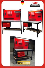 Resim staxx 1.5 Metre 3 Çekmeceli Endüstriyel Takım Dolabı & Takım Tezgahı Atölye Çalışma Tezgahı Işıklı Set 