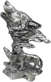 Resim SUME Dekoratif Uluyan Kurt Heykel Biblo GÜMÜŞ 