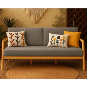 Resim Zem Favela Bohem Üçlü Berjer Natürel Ahşap, Gri 