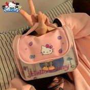 Resim Sanrio Hello Kitty Büyük Kapasiteli Makyaj Çantası – Sevimli Pembe PU Kozmetik Düzenleyici Fermuarlı Kapatma, Hayvan Desenli Tasarım, Kadınlar için Taşınabilir Depolama 