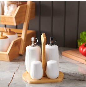 Resim Paçi Belina Bambu Standlı Yağlık ve Tuzluk Seti - Beyaz 