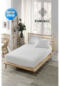 Resim Sıvı Geçirmez Alez Pamuklu Fitted Yatak Koruyucu Beyaz Çift Kişilik 