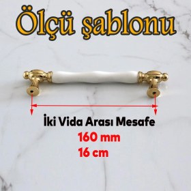 Resim Badem10 Pepuza Gerçek Porselen Altın Gold 160 mm Mobilya Mutfak Kulp Çekmece Dolap Kulplar Kulbu 