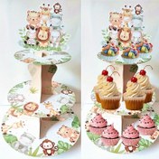 Resim 1 adet, 3-Katlı Orman Safari Hayvanları Cupcake Standı, Doğum Günü Parti Süsleri, Adaçayı Yeşili Karton Cupcake Tutucu Cupcake Kulesi, Vahşi Bir Cinsiyet Açığa Çıkarma Doğum Günü Partisi Noel Yeni Yıl Malzemeleri için Dissert Masa Ekranı 