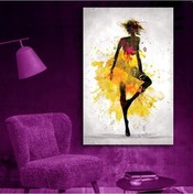 Resim Sarı Elbiseli Kadın Sulu Boya Tarzında Kanvas Tablo 