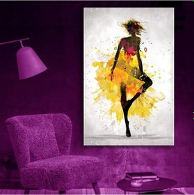 Resim Sarı Elbiseli Kadın Sulu Boya Tarzında Kanvas Tablo 