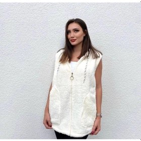 Resim Femina Trendy Kadın Kapüşon Ve Fermuar Detay Welsoft Kolsuz Yelek Beyaz 