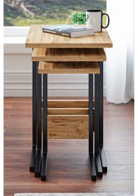 Resim Zg3 Metal Zigon Sehpa 3'lü Çam 