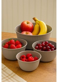 Resim 4'lü Mega Boy Plastik Karıştırma Ve Saklama Kase Seti 1l, 2l, 3l, 5l Bej Bej 