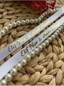 Resim İncili Nişan Kurdelesi - Altın ve Gümüş Varak Baskılı Özel Tasarım 