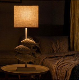 Resim Fish Eskitme Beyaz Gövde Krem Başlık Dekoratif Abajur 