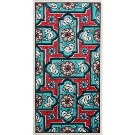 Resim Armada Çini 10x20 Cm ED 218 Turkuaz Geometrik El dekoru Çini Karo 