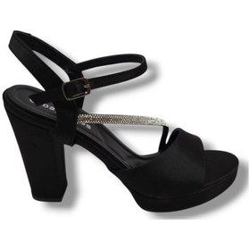Resim Erbay 341-25 Saten Şerit Taşlı Yüksek Topuk Kadın Sandalet Siyah 