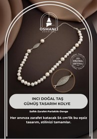 Resim OSMANLI DOĞAL TAŞ Inci Doğal Taş Gümüş Tasarım Kolye - 54cm 
