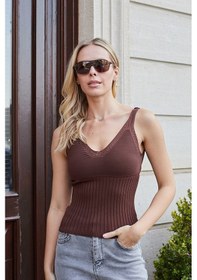 Resim Jument Kadın Esnek Triko Kalın Askılı Body Bluz-kahve 