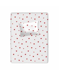 Resim %100 Pamuklu Bebek Lastikli Çarşaf 60x120+20 Bebek Yastık Kılıfı 35x45 Kırmızı Kalpli 