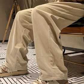 Resim Kadınlar için Rahat Bej Renkli Ribana Örgü Eşofman Pantolon - Elastik Bel ve Bağcıklı - Uzun Düz Bacaklı Pantolon - Eğik Cep Detaylı, Sonbahar/Kış Modası, Makinede Yıkanabilir 