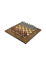 Resim Gifthome Metal Satranç Takımı Battal Osmanlı & Bizans Antik Sedefli Düz Masif Satranç Tahtası 