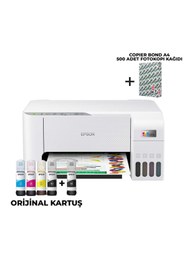 Resim EPSON Ecotank L3256 Renkli Yazıcı Orijinal Mürekkep Seti + 500'lü A4 Kağıt C11cj67411+a4 