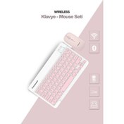 Resim Pembe Kablosuz Klavye Ve Mouse Seti 