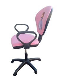 Resim Prenses Baskılı Pembe Renk Çocuk Çalışma Sandalyesi Kız Çocuk Odası Ofis Koltuğu Döner Sandalye Pembe 