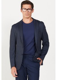 Resim AC&Co / Altınyıldız Classics Erkek Lacivert Slim Fit Dar Kesim Mono Yaka Baskılı Ceket Lacivert 