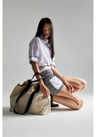 Resim Itsbasic Kadın Beyaz Renk Oversize Kemer Detaylı Önü Düğmeli Crop Top Kumaş Gömlek 