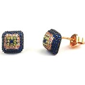 Resim Bombeli Zirkon Taşlı Nazar Boncuğu Gümüş Küpe 